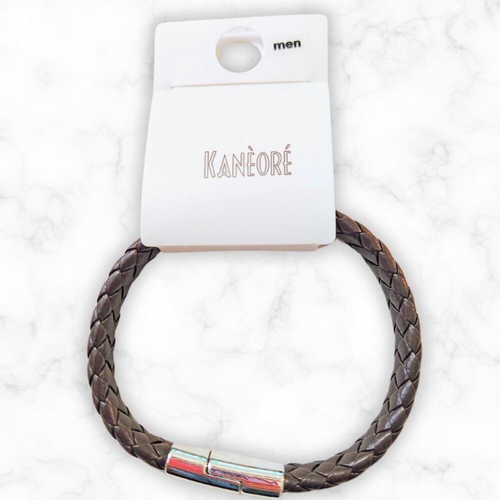 NWT Kanèoré Men's Dark Brown Braided Cord Cuff Bracelet